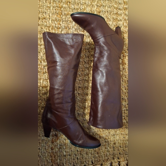 Joyce Vintage Womens brown Leather Tall Heeled Bucaneer Boots Vtg 80s size 5m 73 - Picture 2 of 6